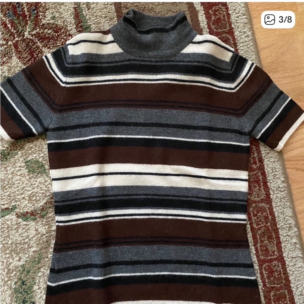 Ann Taylor Merino Wool Stripe Short Sleeve Turtleneck Sweater